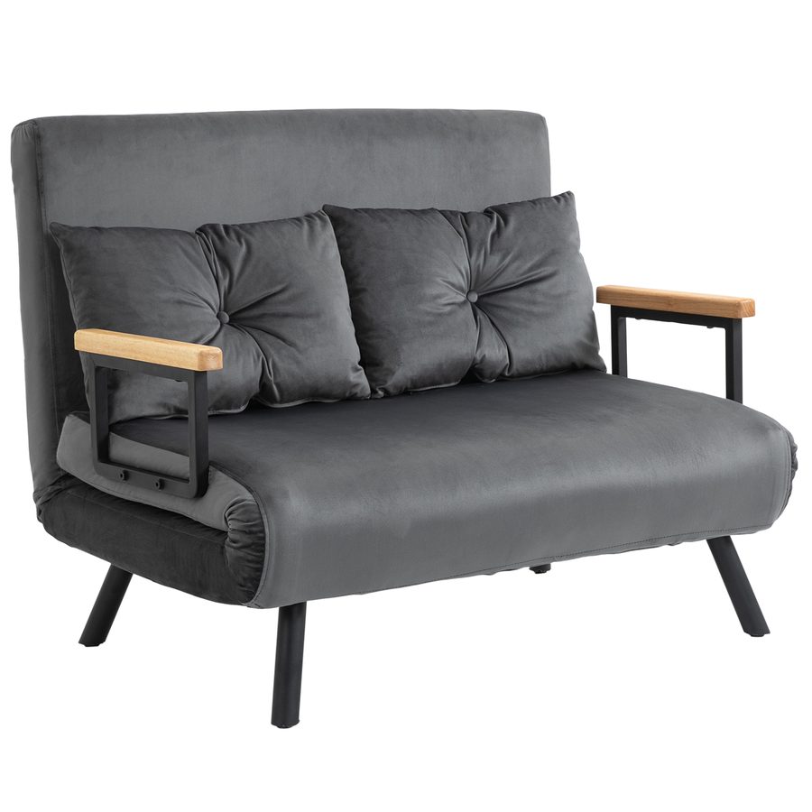 HOMCOM Schlafsofa mit Bettkasten Couch mit Schlaffunktion Schlafcouch mit Samtoptik Rückenkissen Dunkelgrau 102 x 73 x 81 cm   Aosom von HOMCOM