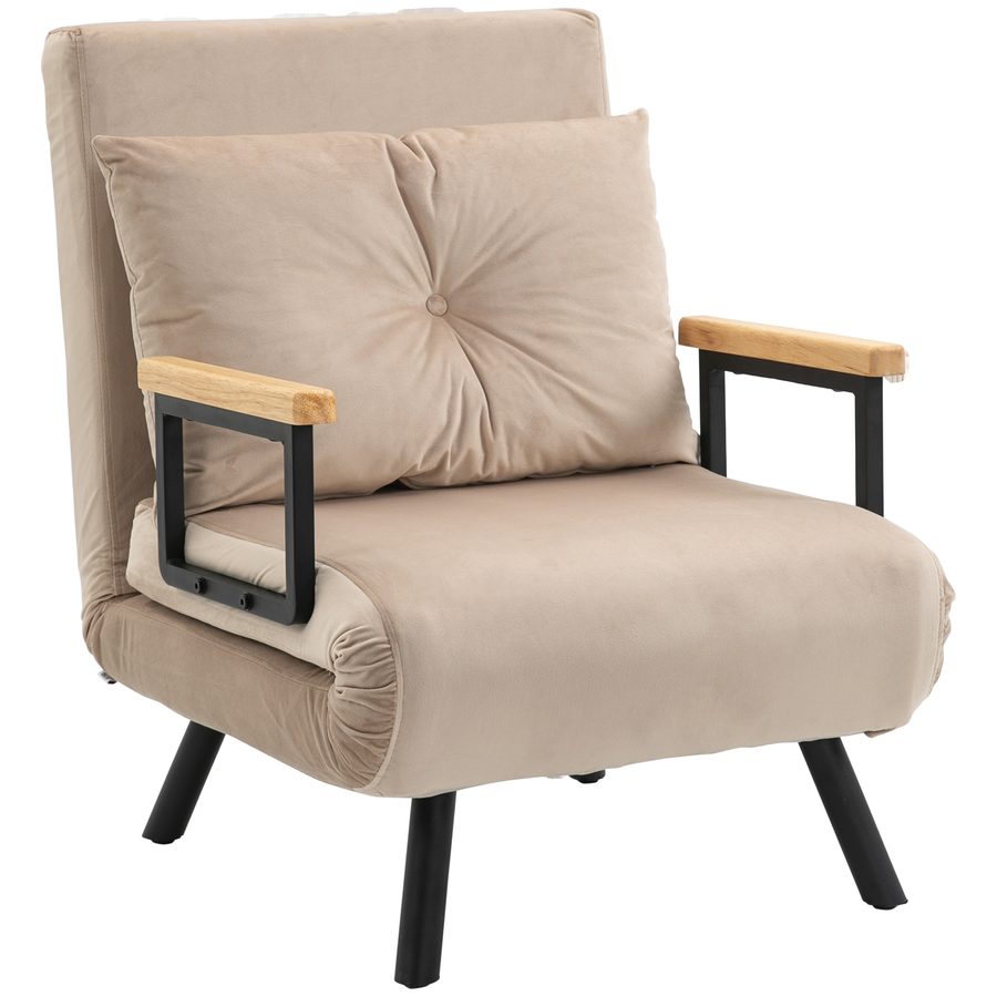HOMCOM Schlafsofa Relaxsessel mit Bettfunktion Gästebett Samtoptik Rückenkissen verstellbare Rückenlehne Beige 63 x 73 x 81 cm für Wohnzimmer   Aosom.de von HOMCOM