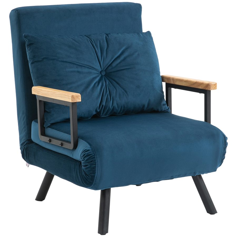 HOMCOM Schlafsofa Relaxsessel mit Bettfunktion, verstellbarer Rückenlehne & Rückenkissen, Samt 63x73x81cm, Gäste- & Wohnzimmer Sofa Blau   Aosom von HOMCOM