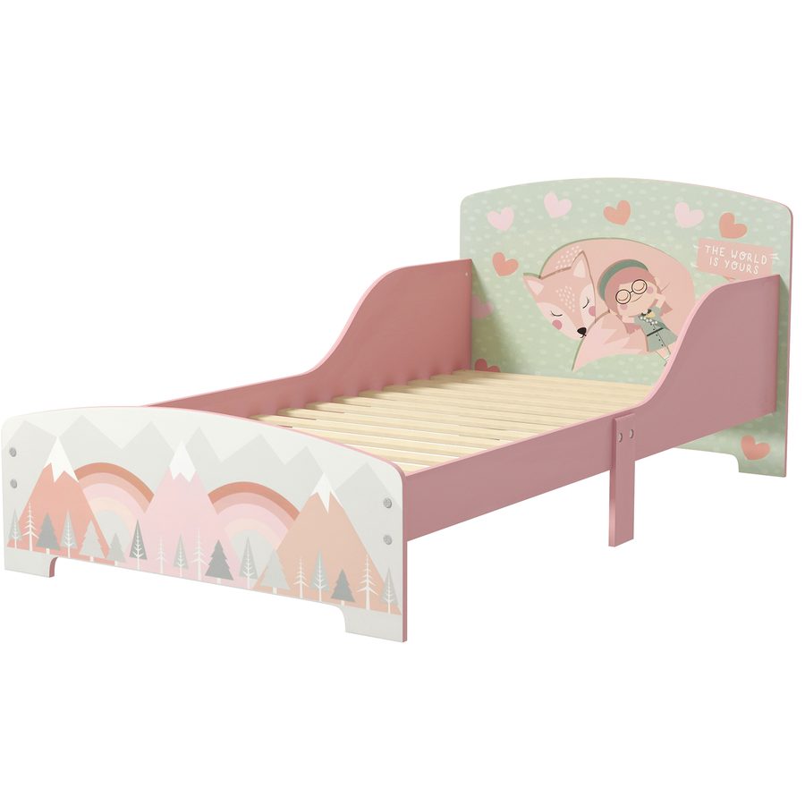 ZONEKIZ Kinderbett Bodenbett 3-6 Jahre mit Sicherheitsbarrieren und Mustern Abmessungen 77 x 143 x 60 cm Lattenrost inklusive - rosa   Aosom von ZONEKIZ