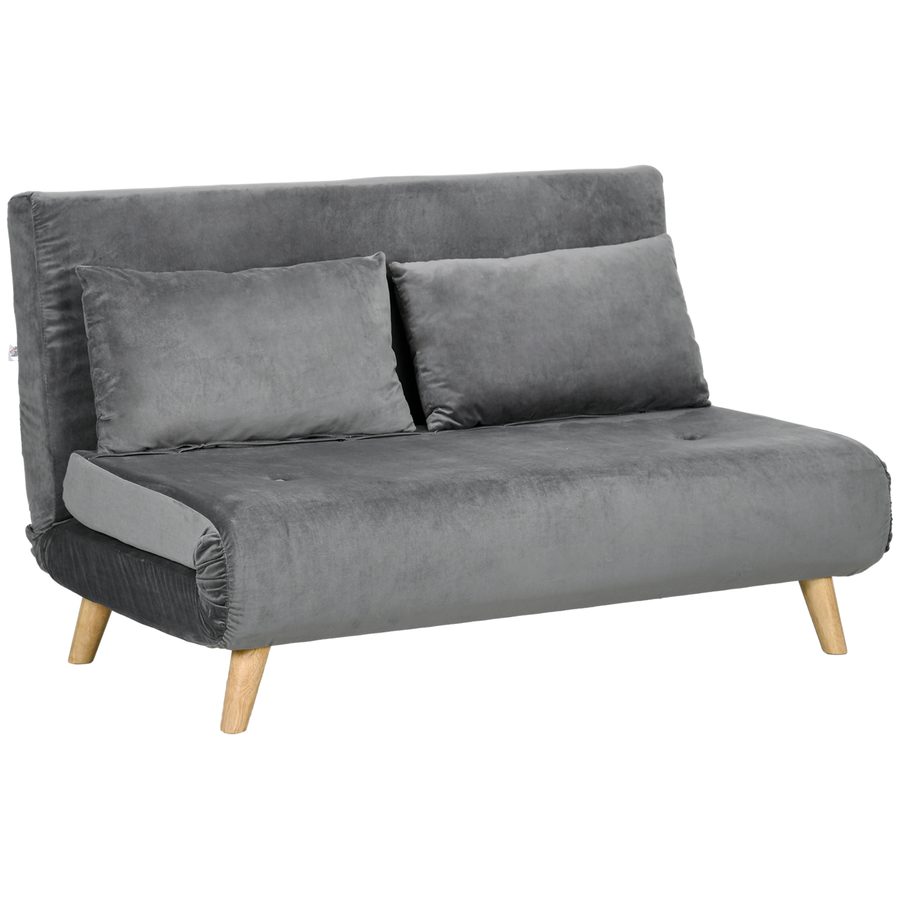 HOMCOM Schlafsofa 2-Sitzer mit Bettfunktion, klappbares Sofa mit verstellbarer Rückenlehne, graue Samtoptik, 130 x 78 x 79cm für Wohnzimmer   Aosom.de von HOMCOM