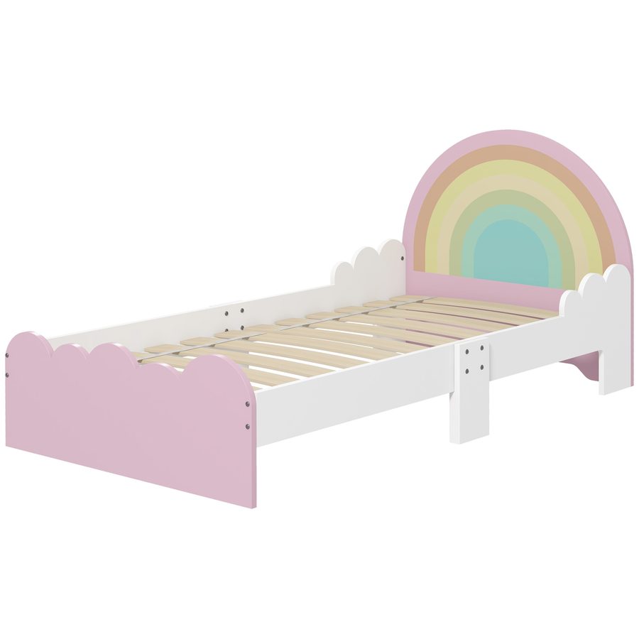 ZONEKIZ Kinderbett für 3 bis 6 Jahre 143 x 74 x 66 cm Regenbogendesign - Lattenrost inklusive, modernes Zimmer, Rosa   Aosom von ZONEKIZ