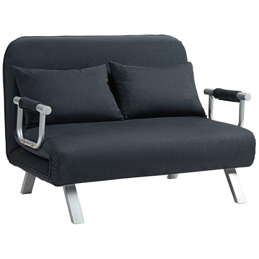 HOMCOM Schlafsofa Schlafcouch mit Verstellbarer Rückenlehne, Wurfkissen, 2er-Sofa mit Schlaffunktion, Samtoptik, Armlehne, Couch für Wohnzimmer, Schlafzimmer, Schwarz   Aosom von HOMCOM