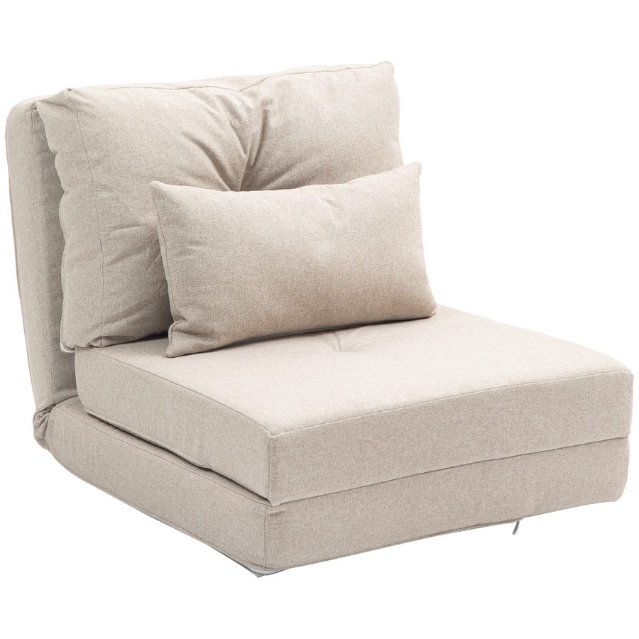 HOMCOM 2 in 1 Schlafsessel Klappbar Schlafsofa mit Bettfunktion Verstellbarer Rückenlehne Kissen Gästebett in Leinenoptik Klappsessel Sessel für Wohnzimmer Schlafzimmer 60 x 80 x 56 cm Beige   Aosom von HOMCOM