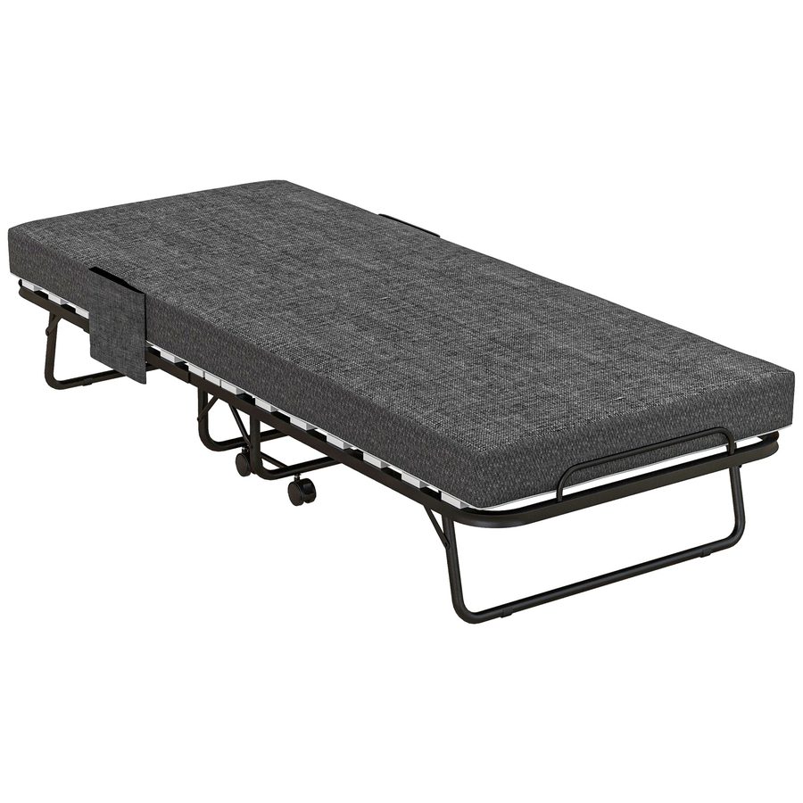 HOMCOM Klappbett Gästebett mit Rollen 190x80 cm, 10 cm Matratze, Abdeckung & Seitentasche, dunkelgrau, ideal für Schlafzimmer & Reisen   Aosom.de von HOMCOM