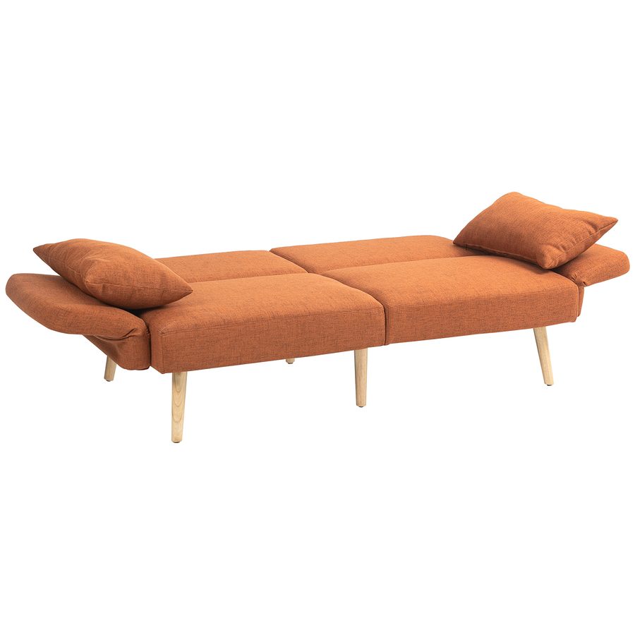 HOMCOM 3-Sitzer Schlafsofa, 2-Sitzer Schlafsofa, verstellbare Rückenlehne und Armlehnen, Schlafcouch aus Leinenoptik, Massivholzfüße, 2 waschbare Kissen, Braun   Aosom von HOMCOM