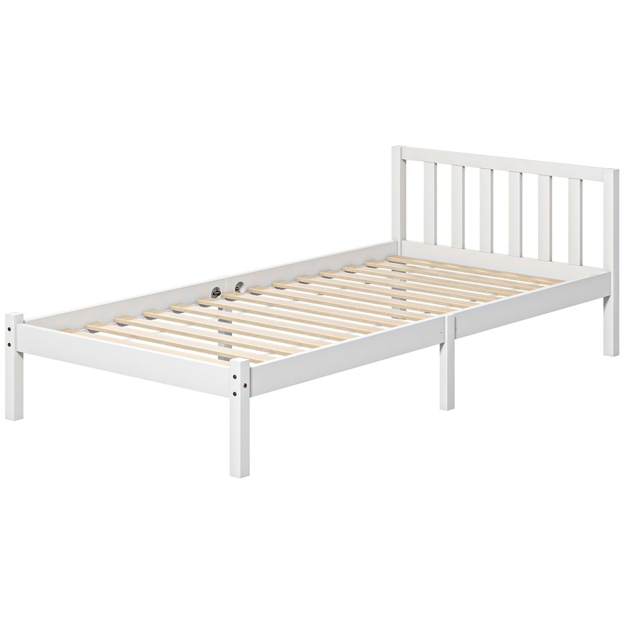 HOMCOM Massivholzbettgestell 90x190 cm Einzelbett mit Kopfteil und stabilem Lattenrost für Kinder Erwachsene Weiß   Aosom von HOMCOM