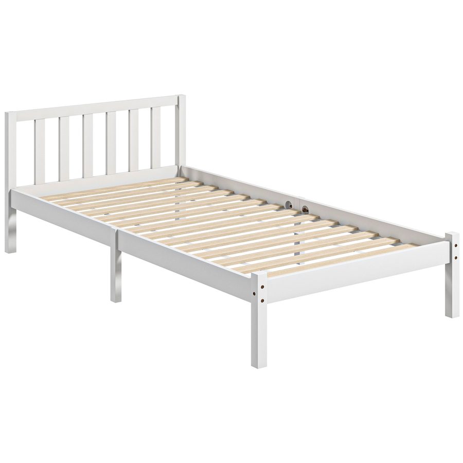 HOMCOM Bettrahmen Holzbett 208 x 96 cm mit Lattenrost & Kopfteil, elegantes Einzelbettgestell für Schlafzimmer in Weiß   Aosom.de von HOMCOM