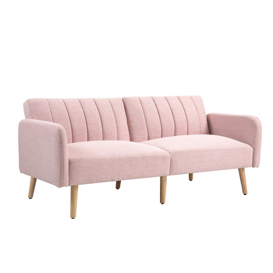HOMCOM Schlafsofa 2‑Sitzer Skandinavisches Design Rückenlehne 3‑fach verstellbar Holzfüße Leinenoptik Stoff Rosa   Aosom von HOMCOM