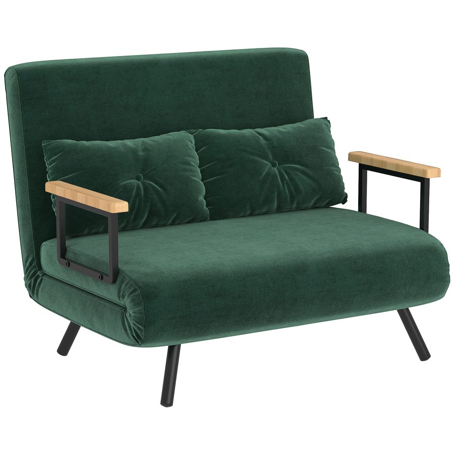 HOMCOM Schlafsofa 4 in 1 2 Sitzer Sofa mit Schlaffunktion, 183 x 98,5 cm Klappbar Schlafsessel mit 5-stufig Verstellbarer Rückenlehne, Armlehne, Lendenkissen Samtoptik für Wohnzimmer, Grün   Aosom von HOMCOM