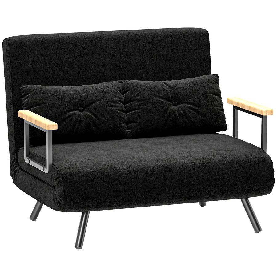 HOMCOM Schlafsofa 4 in 1 2 Sitzer Sofa mit Schlaffunktion, 183 x 98,5 cm Klappbar Couch Schlafcouch mit 5-stufig Verstellbarer Rückenlehne, Lendenkissen und Samtoptik für Wohnzimmer, Schwarz   Aosom von HOMCOM
