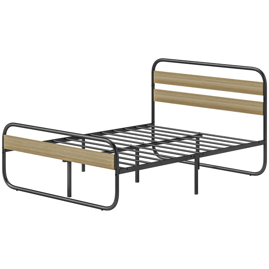 HOMCOM Doppelbettgestell 140 x 190 cm Doppelbett im industriellen Stil Doppelbett mit Stauraum unter dem Bett, Lattenrost, Kopfteil und Fußteil - einfacher Aufbau, aus Holz und Stahl, Holzoptik   Aosom von HOMCOM