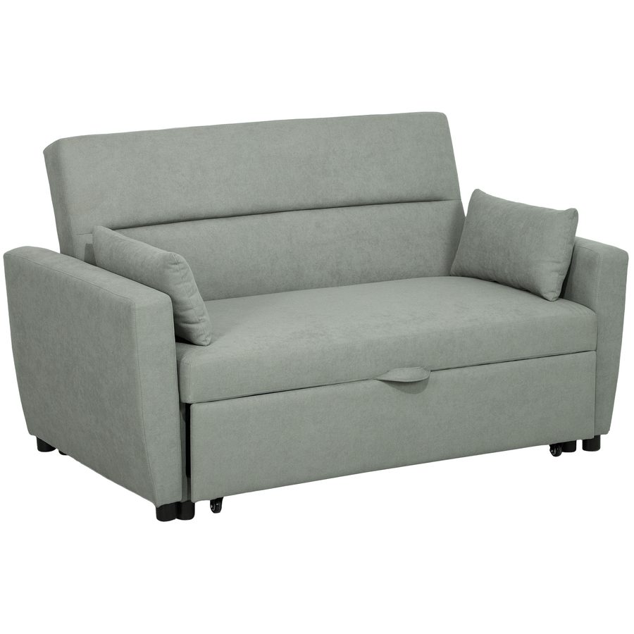 HOMCOM Schlafsofa, 2-Sitzer Sofa mit Schlaffunktion, Verstellbare Rückenlehne, Couch mit Kissen, Samtoptik, Schlafcouch mit Bettkasten für Wohnzimmer, Gästezimmer, Hellgrau   Aosom von HOMCOM