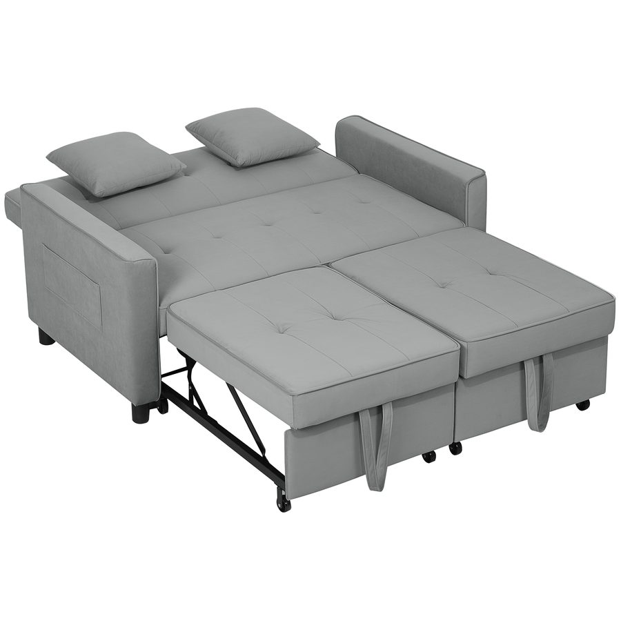 HOMCOM Schlafsofa, 2-Sitzer Sofa mit Schlaffunktion, Verstellbare Rückenlehne, Couch mit Kissen, Samtoptik, L-förmige Schlafcouch mit Bettkasten, Rollen für Wohnzimmer, Gästezimmer, Grau   Aosom von HOMCOM
