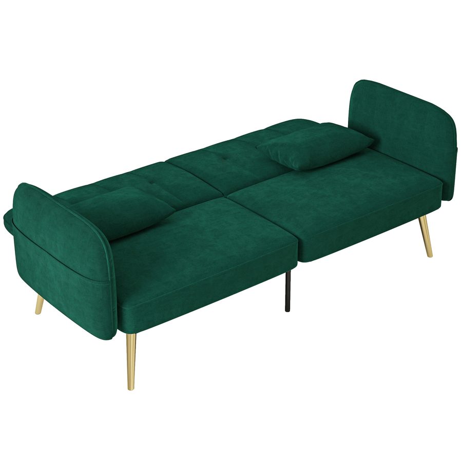 HOMCOM 2-Sitzer-Schlafsofa, Schlafcouch mit Klick-Klack-Mechanismus, Veloursbezug, verstellbare Rückenlehne und Kissen, für Wohnzimmer, Gästezimmer, Dunkelgrün   Aosom von HOMCOM