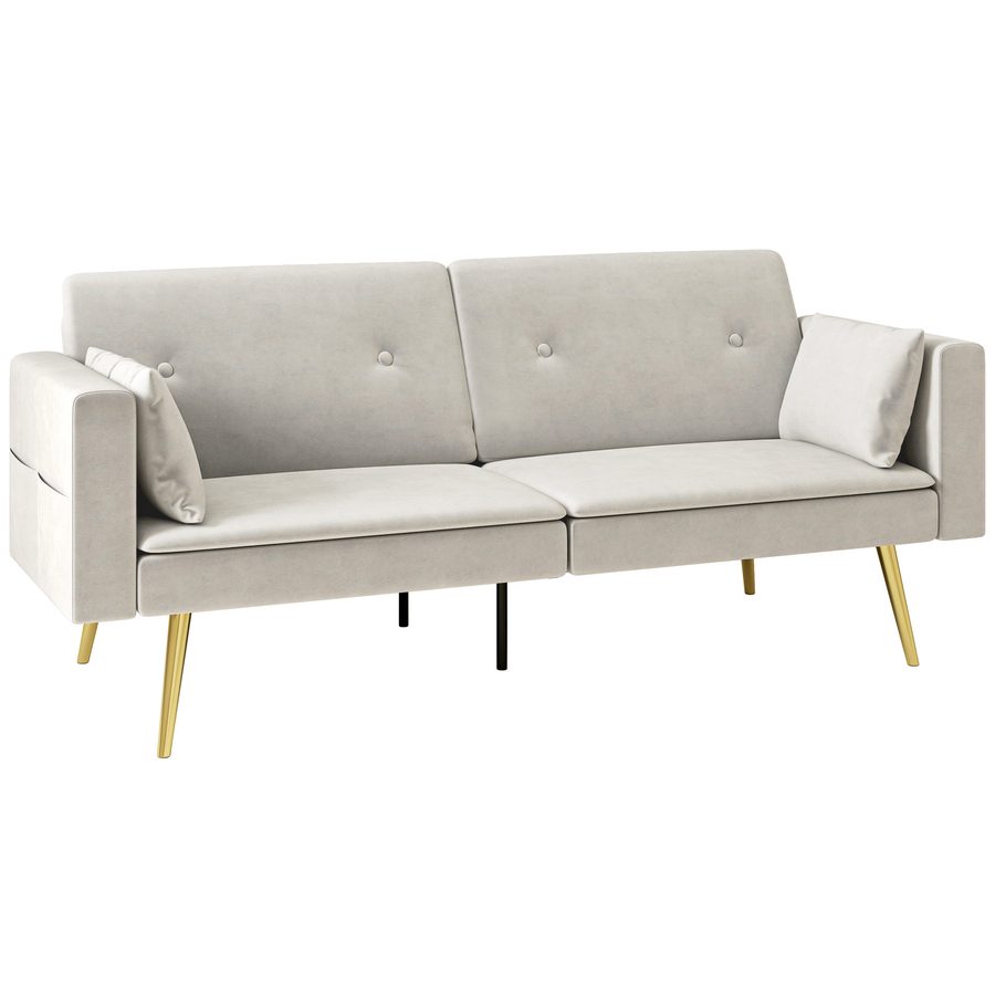 HOMCOM Schlafsofa, Schlafcouch mit Verstellbar Rückenlehne, Seitentasche, Gepolstert 2er-Sofa mit Schlaffunktion, Kissen, für Wohnzimmer, Schlafzimmer, Beige   Aosom von HOMCOM
