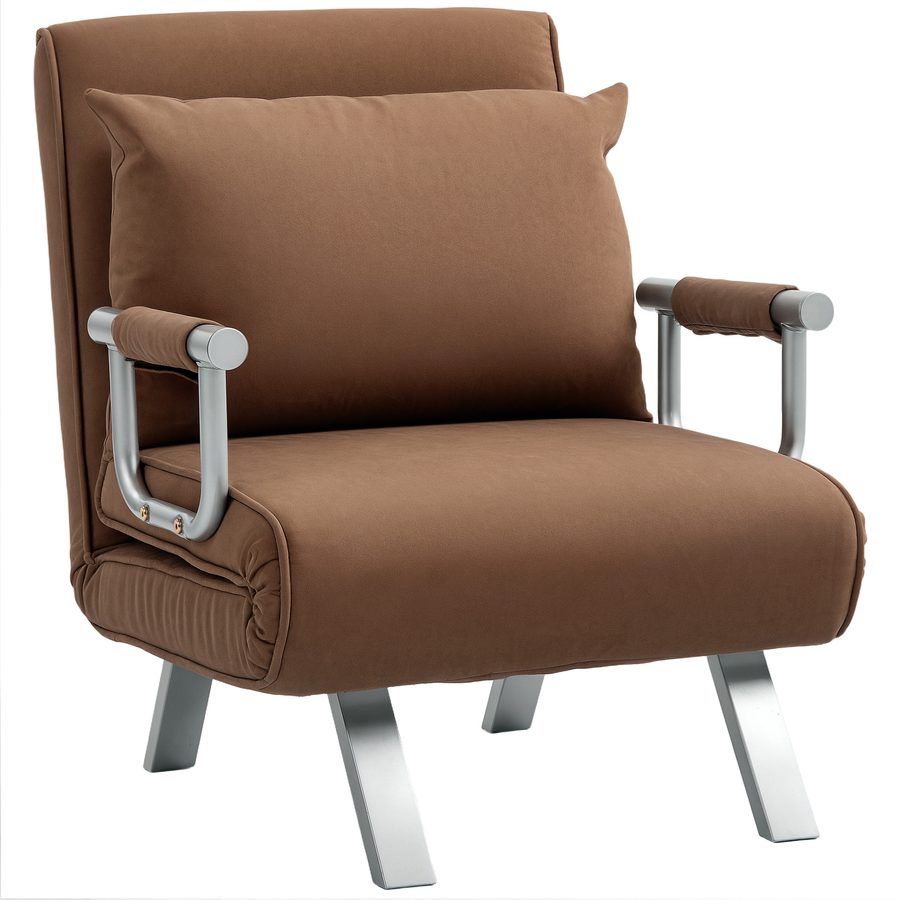 HOMCOM Schlafsofa für 1 Person 2-in-1, klappbarer Schlafsessel mit Bezug aus synthetischem Wildleder, 5-fach verstellbare Rückenlehne und gepolstertes Kissen, für Büro, Schlafzimmer, Wohnzimmer, 65x69x80 cm, Braun   Aosom von HOMCOM