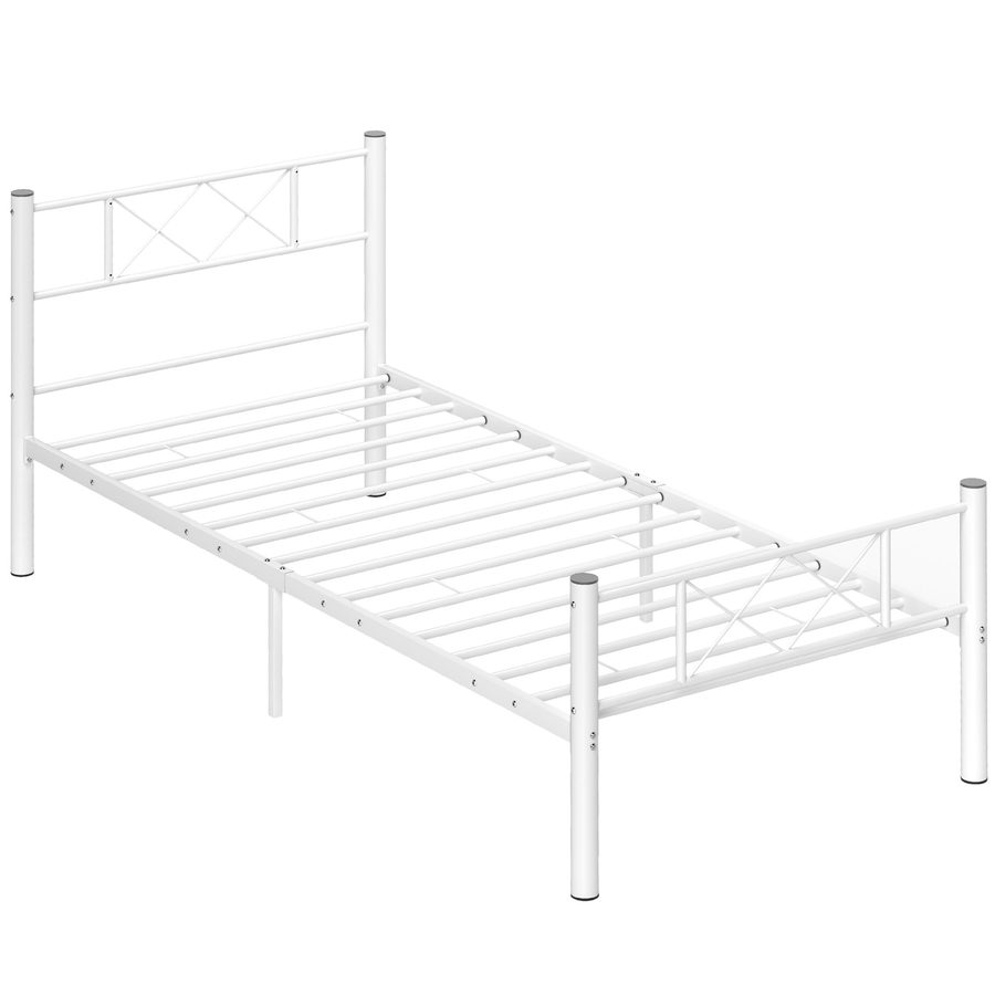 HOMCOM Bettrahmen für Matratze 200 x 90 cm, Bettgestell 88 cm hoch Einzelbettgestell aus Stahl, für Schlafzimmer Gästezimmer, Weiß   Aosom von HOMCOM