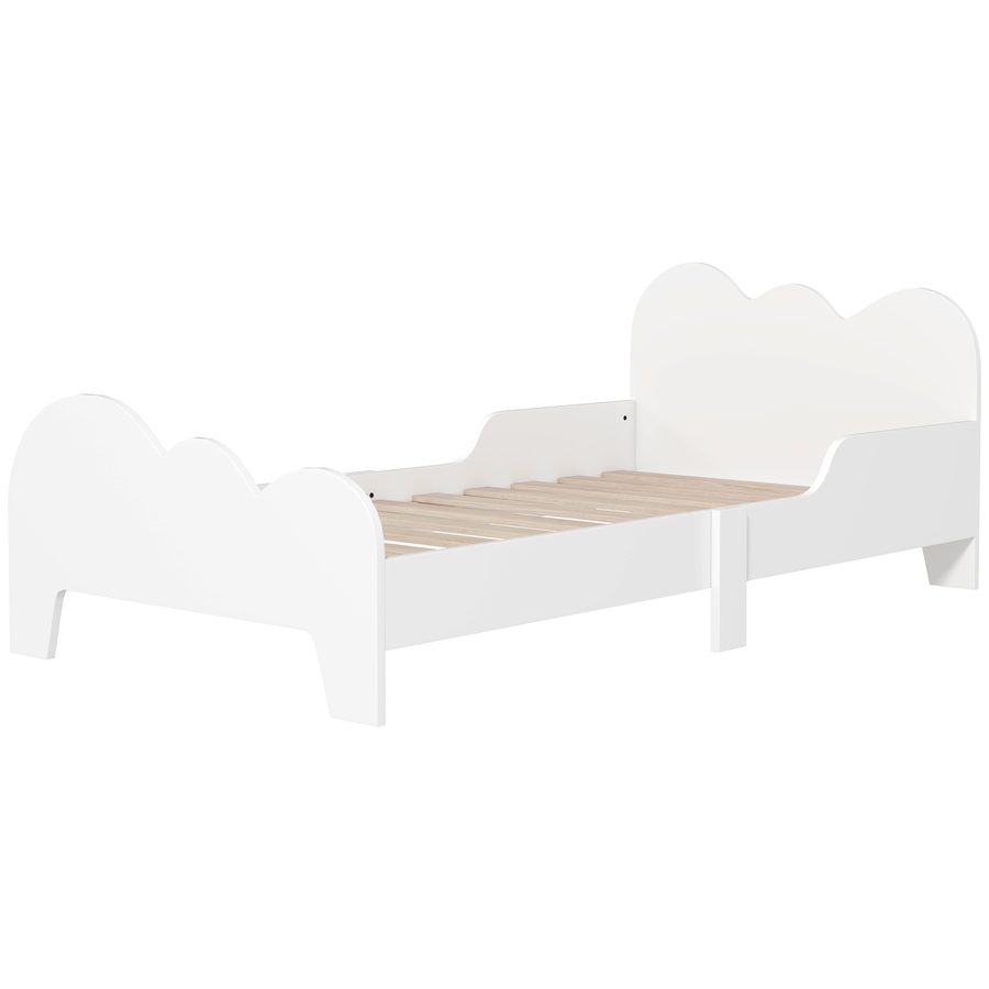 AIYAPLAY Kinderbett Bodenbett 70x140 cm mit Sicherheitsbarriere, Lattenrost inklusive und Wolken-Dekorationen, Bettrahmen für Jungen und Mädchen von 3 bis 8 Jahren - Weiß   Aosom von AIYAPLAY