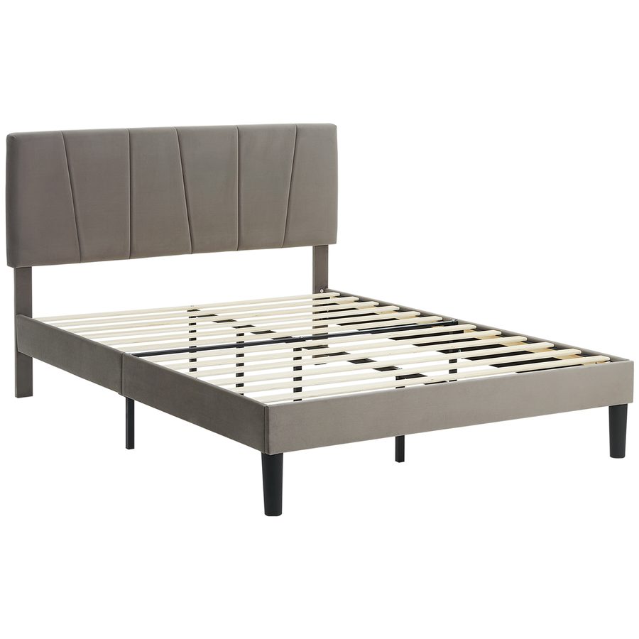 HOMCOM Doppelbettgestell, 140 x 190 cm, Doppelbett, Metallrahmen, verstellbares Kopfteil, mit Lattenrost, Stauraum unter dem Bett, einfacher Aufbau, Grau   Aosom von HOMCOM
