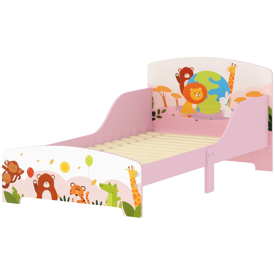 AIYAPLAY Kinderbett 3+ Jahre mit Erhöhten Rändern und Sicherheitsseiten, Holzbett für Kinder, 143x77x60 cm, Rosa   Aosom von AIYAPLAY