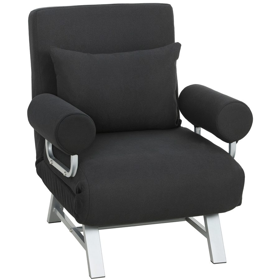HOMCOM Chauffeuse-Sessel Schlafsofa klappbar 1 Person hoher Komfort Lenden- & Armlehnenkissen Metallfüße Leinen Schwarz   Aosom von HOMCOM