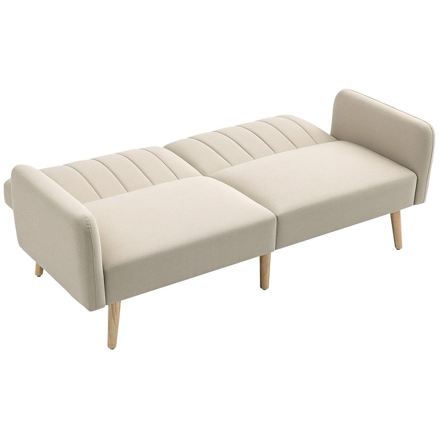 HOMCOM Schlafsofa 2-Sitzer skandinavisches Design, Verstellbare Rückenlehne in 3 Positionen, Holzbeine, Leinenstoff Beige   Aosom von HOMCOM