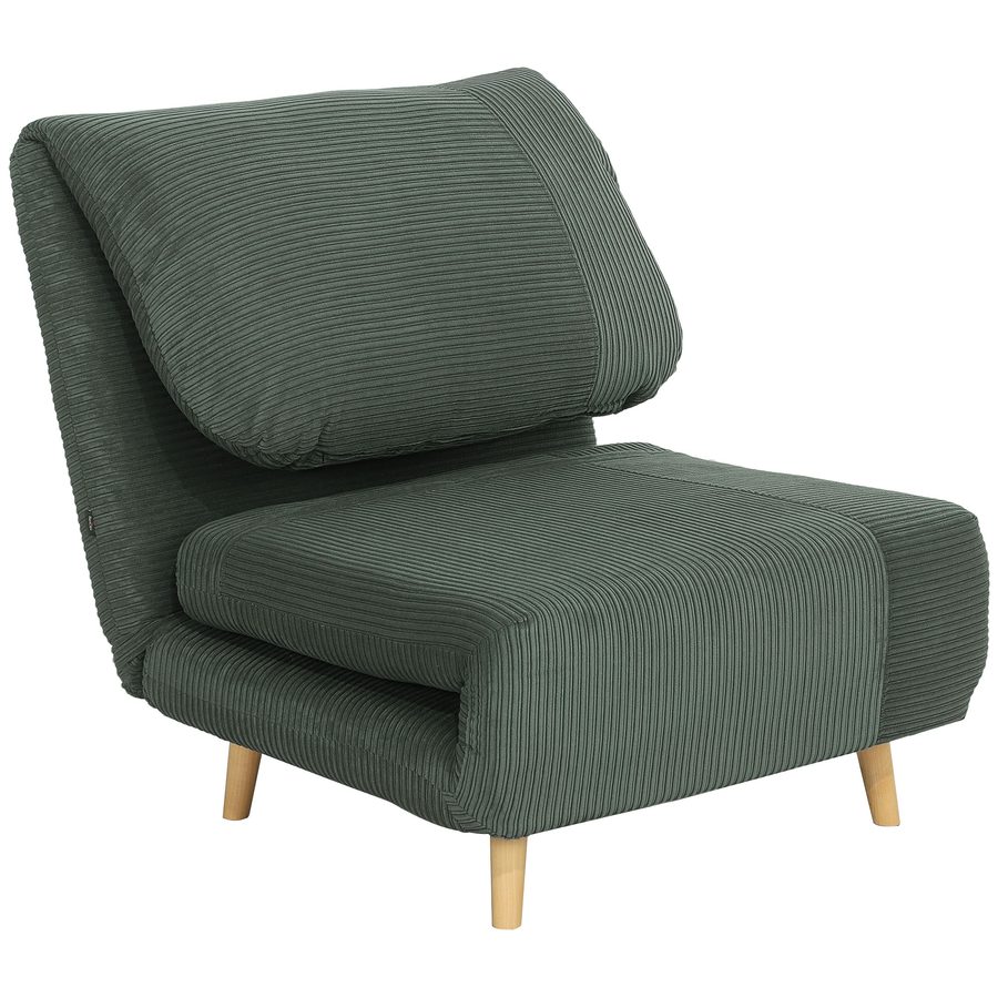 HOMCOM 2-in-1 Schlafsofa Schlafsessel Verstellbar Klappmatratze Gästebett im Cord-Optik, für Schlafzimmer, Wohnzimmer Grün 82 x 89 x 83 cm   Aosom von HOMCOM
