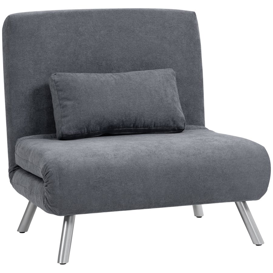 HOMCOM Schlafsessel 2-in-1 klappbar Schlafsofa mit Bettfunktion Relaxsessel mit Verstellbarer Rückenlehne, abnehmbar Kissen, Samtoptik, Gästebett bis 120 kg, Sofabett für Wohnzimmer, Dunkelgrau   Aosom von HOMCOM