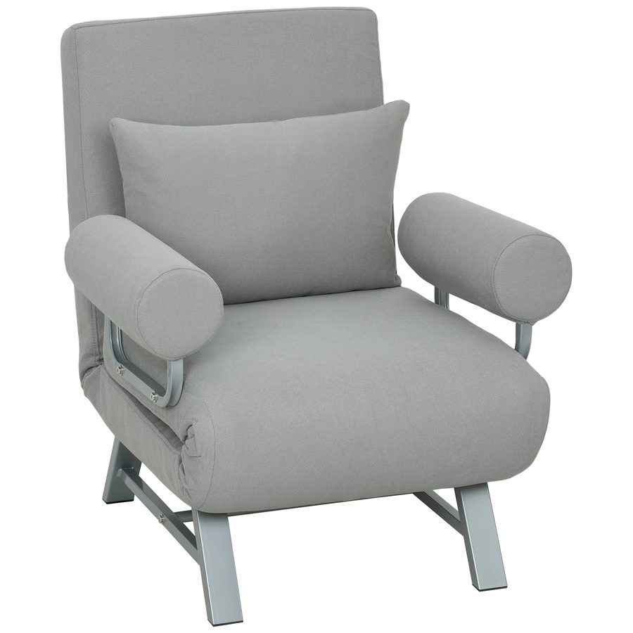 HOMCOM 3-in-1 Schlafsessel, Schlafsofa mit Bettfunktion, Zierkissen, klappbarer Relaxsessel mit verstellbarer Rückenlehne, Armlehne, Liegestuhl in Leinenoptik, für Wohnzimmer, Hellgrau   Aosom von HOMCOM