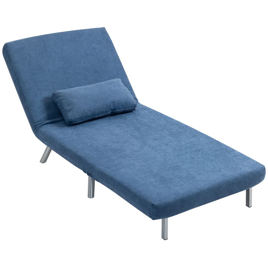 HOMCOM Schlafsessel 2-in-1 klappbar Schlafsofa mit Bettfunktion Relaxsessel mit Verstellbarer Rückenlehne, abnehmbar Kissen, Samtoptik, Gästebett bis 120 kg, Sofabett für Wohnzimmer, Schlafzimmer Blau   Aosom von HOMCOM