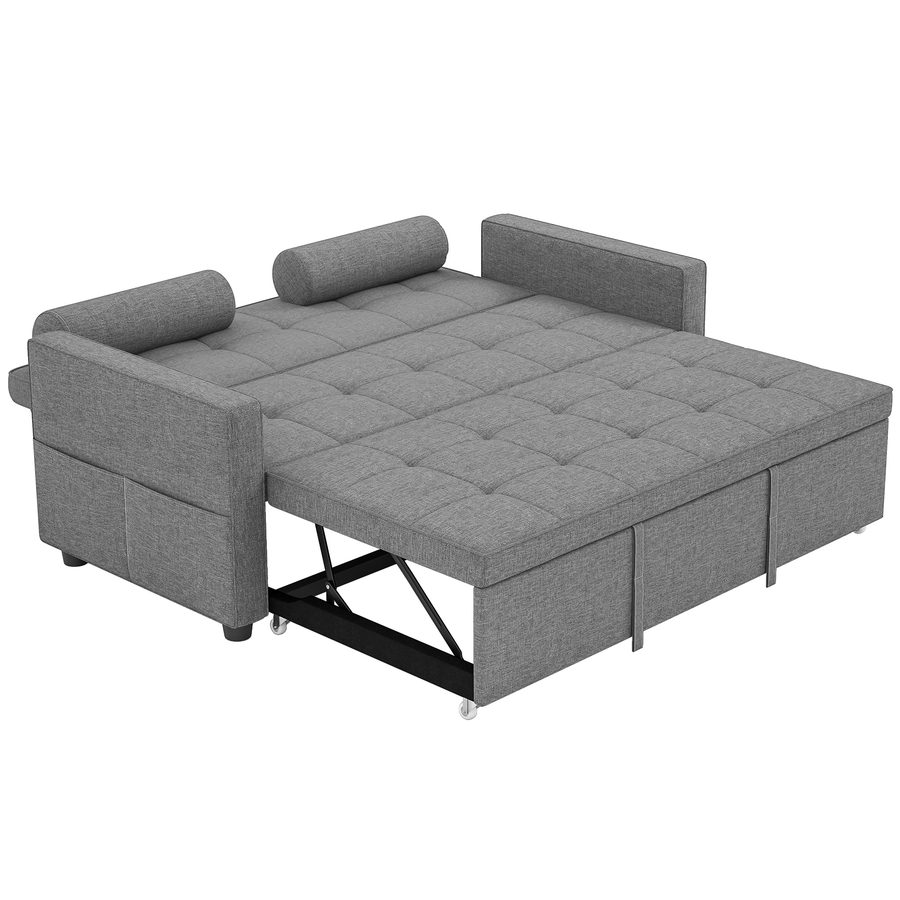 HOMCOM Schlafsofa 2-Sitzer 3-in-1, Schlafcouch mit Doppelbett, verstellbarer Rückenlehne, 2 Kissen und Seitentasche, Leinenstoff, für Wohnzimmer, Büro, Gästezimmer, Grau   Aosom von HOMCOM