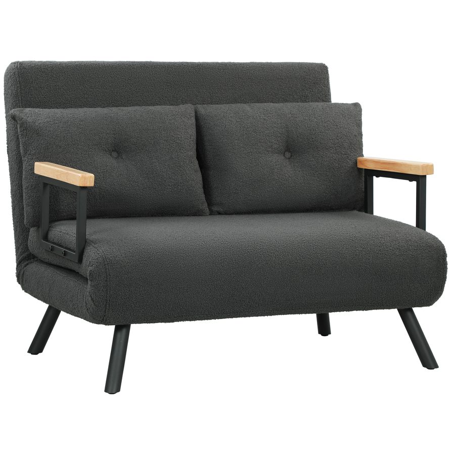 HOMCOM Schlafsofa 4 in 1 2 Sitzer Sofa mit Schlaffunktion, 183 x 98,5 cm Klappbar Couch Schlafcouch mit 5-stufig Verstellbarer Rückenlehne, Lendenkissen und Sherpa-Optik für Wohnzimmer, Dunkelgrau   Aosom von HOMCOM