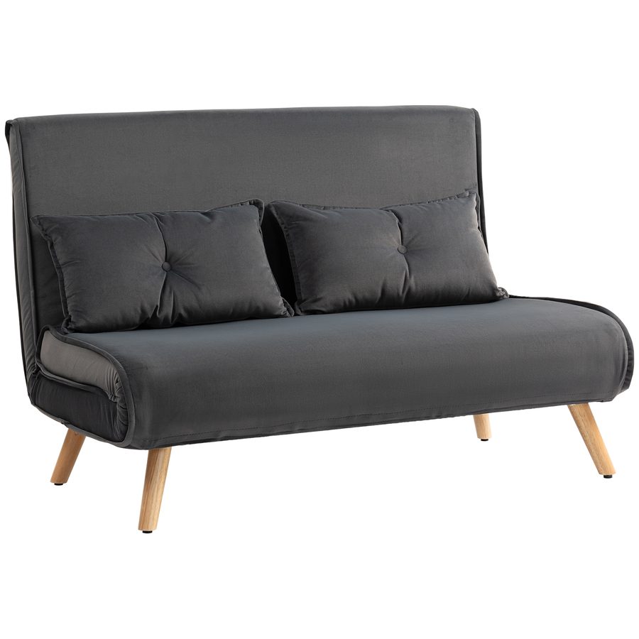 HOMCOM Schlafsofa 3 in 1 2 Sitzer Sofa mit Schlaffunktion, 190 x 120 cm Klappbar Couch Schlafcouch mit 5-stufig Verstellbarer Rückenlehne, Lendenkissen und Samtoptik für Wohnzimmer, Dunkelgrau   Aosom von HOMCOM