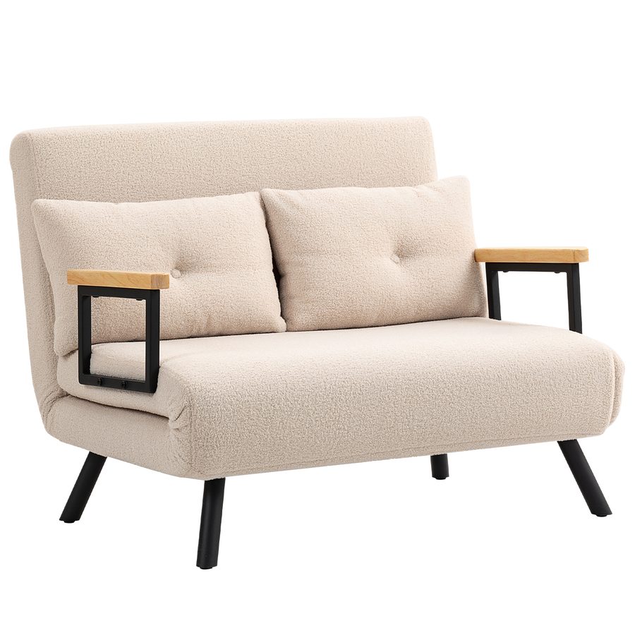 HOMCOM Schlafsofa 4 in 1 2 Sitzer Sofa mit Schlaffunktion, 183 x 98,5 cm Klappbar Couch Schlafcouch mit 5-stufig Verstellbarer Rückenlehne, Lendenkissen und Fleece-Optik für Wohnzimmer, Beige   Aosom von HOMCOM