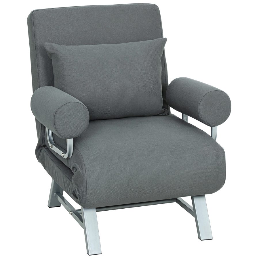 HOMCOM 3 in 1 Schlafsessel, Schlafsofa mit Bettfunktion, Zierkissen, klappbarer Relaxsessel mit Verstellbarer Rückenlehne Armlehne Liegestuhl in Polyesteroptik, für Wohnzimmer, Dunkelgrau   Aosom von HOMCOM