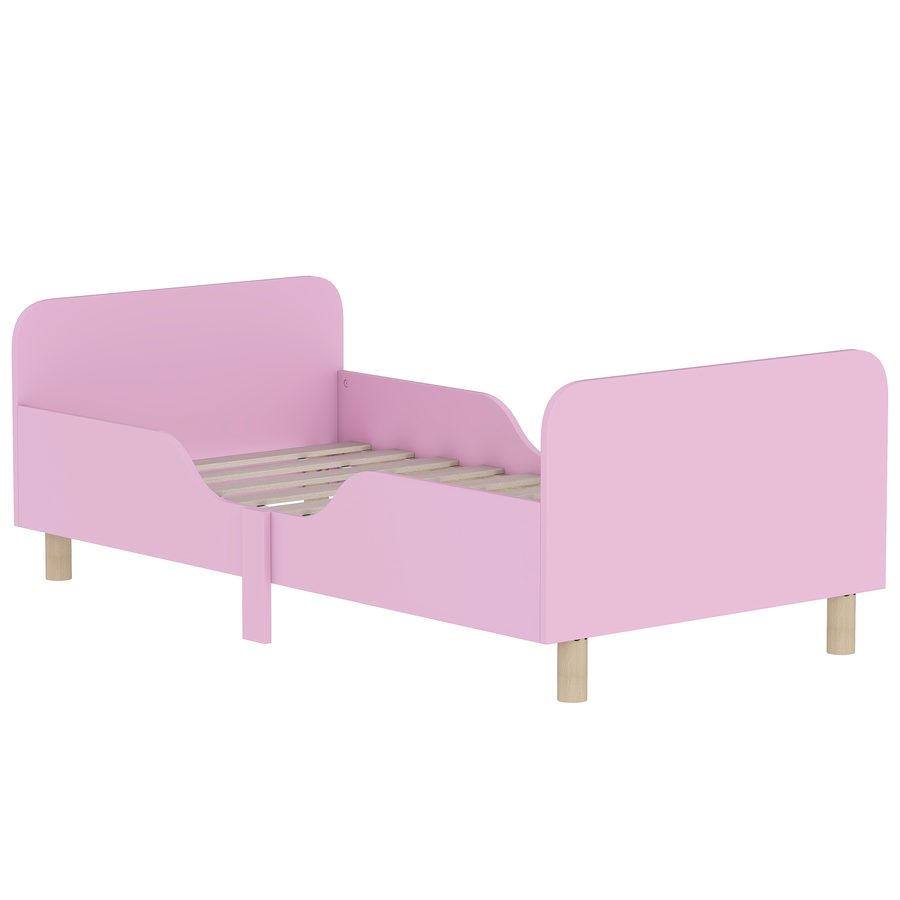 AIYAPLAY Kinderbett mit Rausfallschutz, Lattenrost, 140 x 70 cm Jugendbett mit Kopf- und Fußteil, Einzelbett aus Holz, Holzbett für Mädchen und Jungen, Rosa   Aosom von AIYAPLAY
