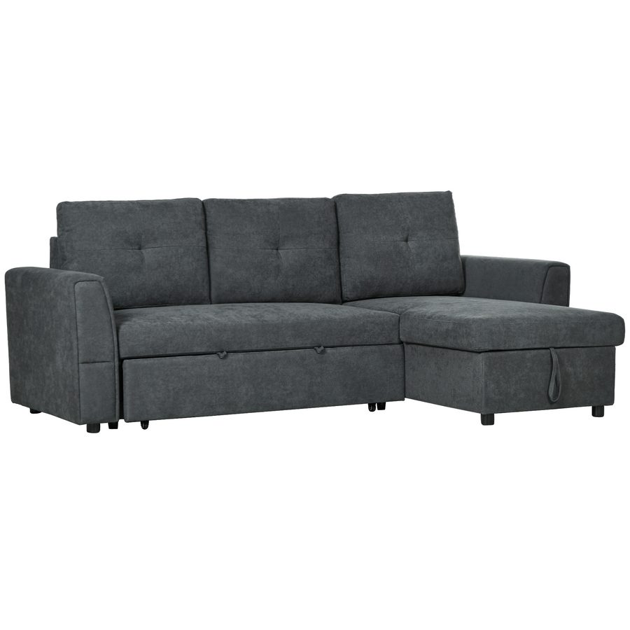 HOMCOM 3-Sitzer-Sofa mit Schlafunktion, Schlafsofa mit Chaiselongue, Polstersofa für Wohnzimmer, 232cm x 141cm x 85cm Dunkelgrau   Aosom von HOMCOM