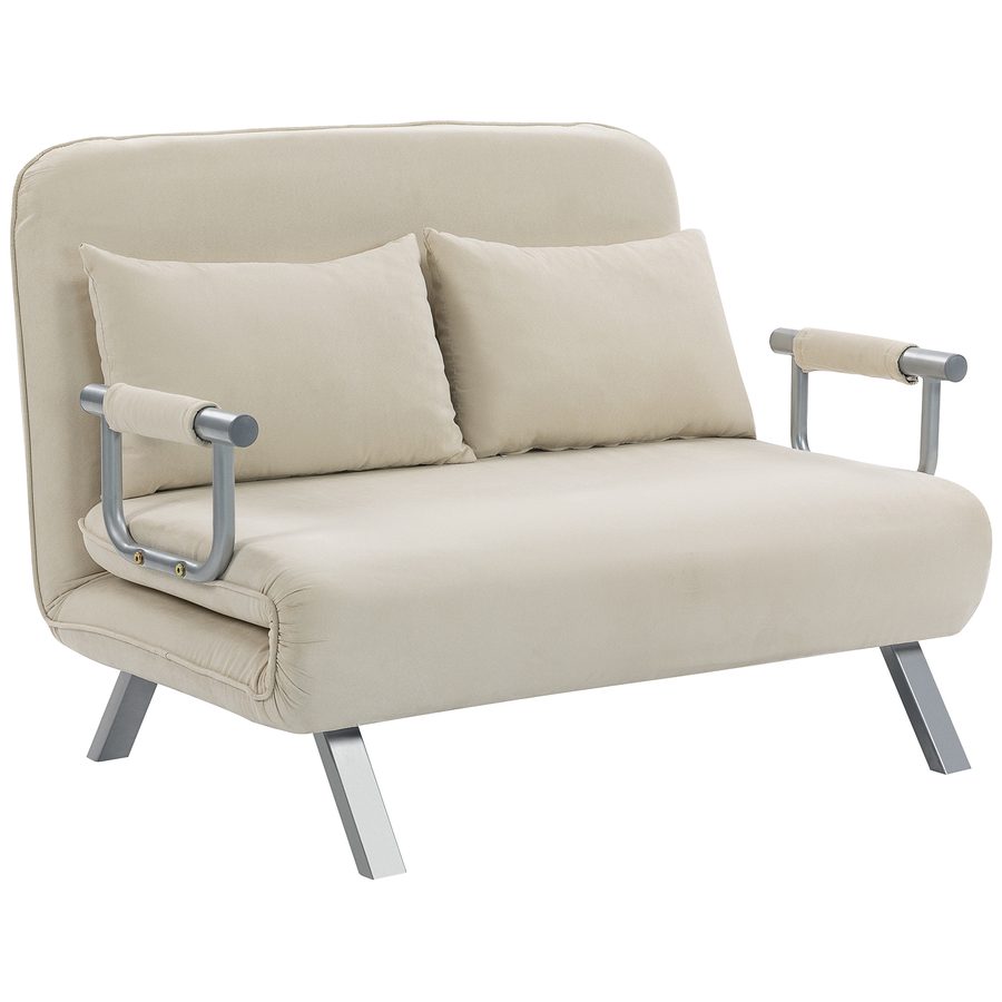 HOMCOM 2-Sitzer-Schlafsofa, klappbares Sofa mit in 5 Positionen verstellbarer Rückenlehne, Liege mit 2 Kissen, abnehmbarem Wildlederoptik-Bezug, 111x80x78cm, beige   Aosom von HOMCOM