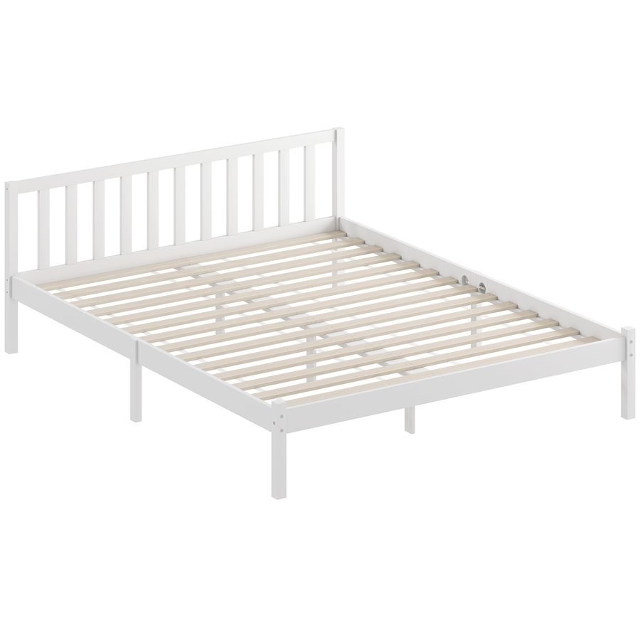 HOMCOM Massivholz-Bettgestell 160x200 cm Einzelbett mit Kopfteil und stabilem Lattenrost für Kinder und Erwachsene Weiß   Aosom von HOMCOM