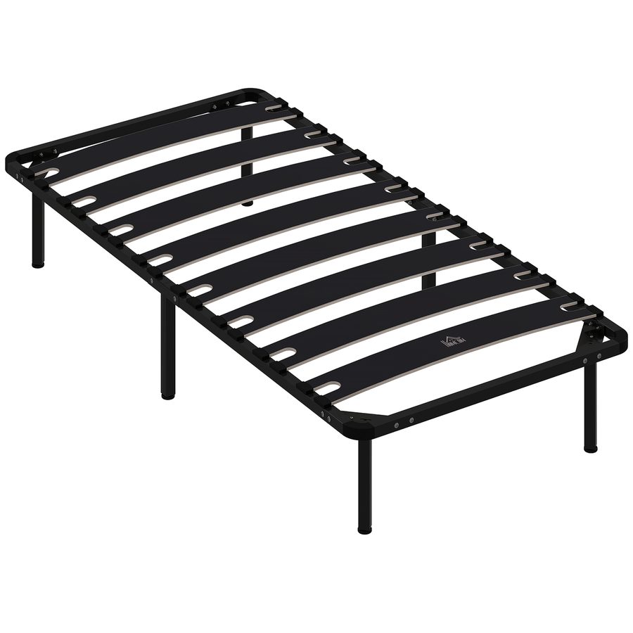 HOMCOM Bettgestell 90 x 190 cm, Einzelbett mit massivholz-Lattenrost und Füßen, 26 cm Höhe mit Stauraum darunter, kein Federkernrost erforderlich, einfache Montage, schwarz   Aosom von HOMCOM