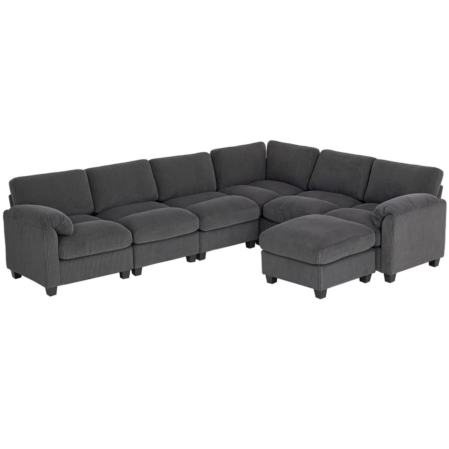 HOMCOM Ecksofa, U-Form 292x224 cm Sofa Couch, Eckcouch mit Federpolsterung, dick gepolsterte Armlehnen, beweglicher Ottomane, Schlafsofa Wohnlandschaft aus Cord für Wohnzimmer, Dunkelgrau   Aosom von HOMCOM