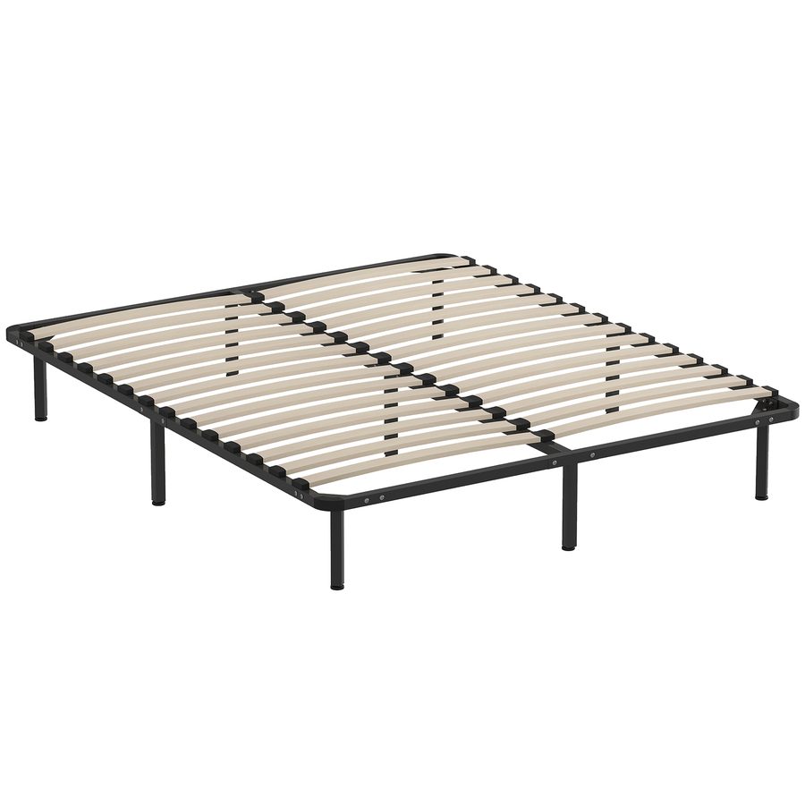 HOMCOM Bettgestell 160 x 190 cm, Doppelbett aus Massivholz mit Lattenrost und Füßen, 26 cm Höhe mit Stauraum darunter, kein Boxspring erforderlich, einfache Montage, schwarz   Aosom von HOMCOM