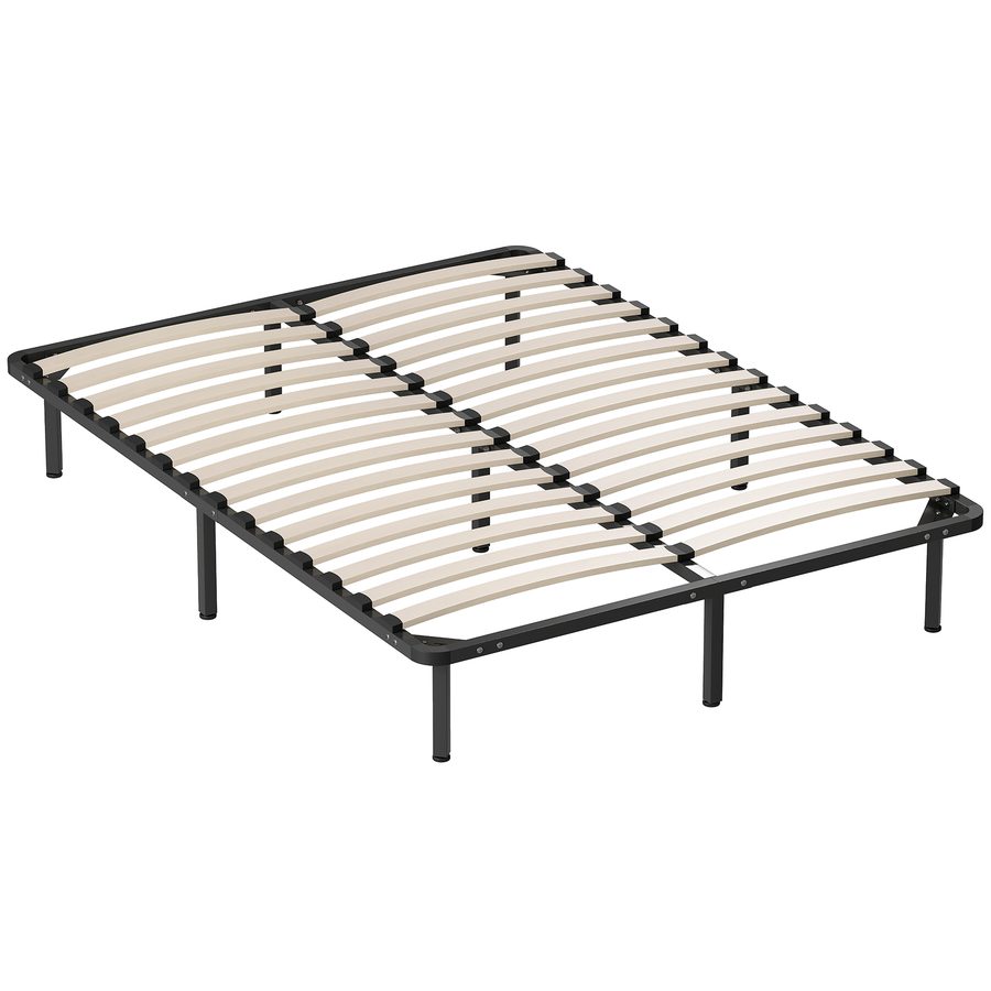 HOMCOM Bettrahmen 140 x 190 cm, 2‑Personen-Bett mit Massivholzlatten und Füßen, 26 cm Stauraum darunter, kein Boxspring nötig, einfache Montage, schwarz   Aosom von HOMCOM