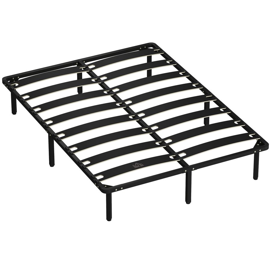 HOMCOM Lattenrost/Bettgestell 140x190 cm, Höhe 26 cm, Stahl-Plattformbett mit Stauraum darunter und Pappel-Latten, Einfacher Aufbau, Belastbarkeit 500 kg, Schwarz   Aosom von HOMCOM