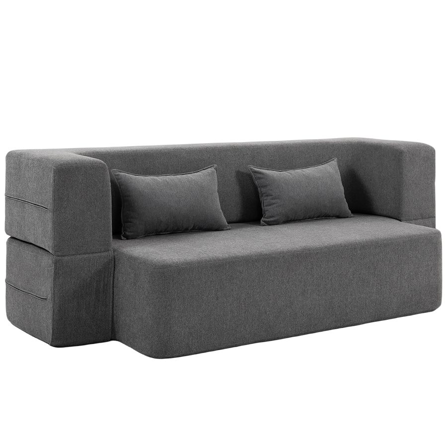 HOMCOM 2-Sitzer-Schlafsofa Bodensofa, Schlafcouch mit breiten Armlehnen, 2 Kissen und hochdichtem Schaumstoff, weiches Chenille für Wohnzimmer 360 kg Belastbarkeit, Grau   Aosom von HOMCOM