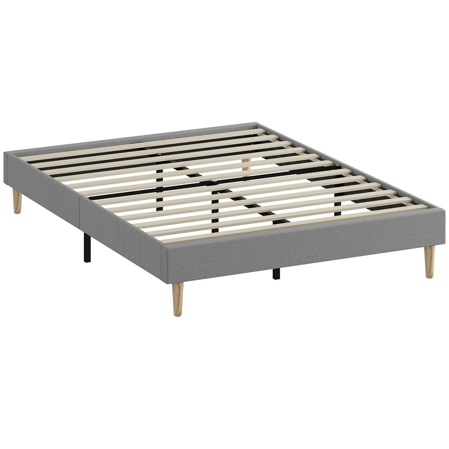 HOMCOM Bettgestell 140 x 190 cm mit Lattenrost aus Holz, gepolstertes Doppelbett aus Cordvelours, Stauraum unter dem Bett, geräuscharm, einfache Montage, grau   Aosom von HOMCOM