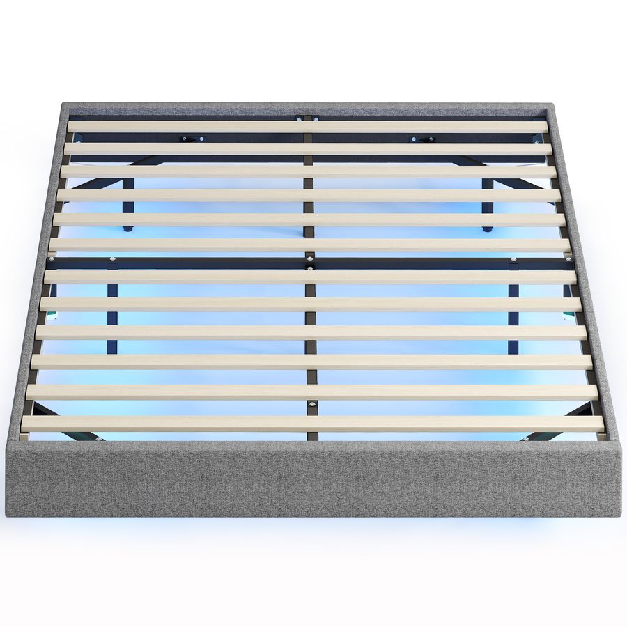 HOMCOM Schwebendes Bettgestell 140x190 cm mit LED-RGB-Beleuchtung, Leinenbezug, Holzlatten, Geräuscharm, Einfach aufzubauen, Grau   Aosom von HOMCOM