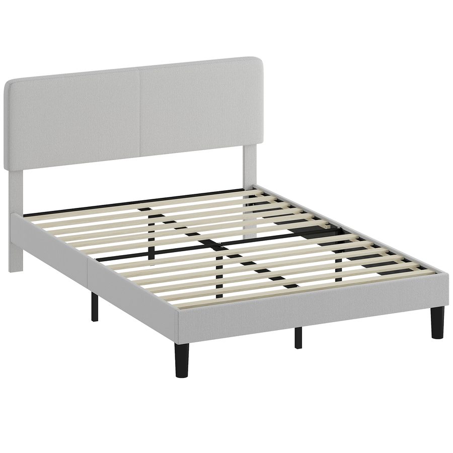 HOMCOM Bettgestell Doppelbett 140x200 cm höhenverstellbares, gepolstertes Kopfteil aus geripptem Samt, Bett mit Holzlatten, für Schlafzimmer, einfache Montage, Hellgrau   Aosom von HOMCOM