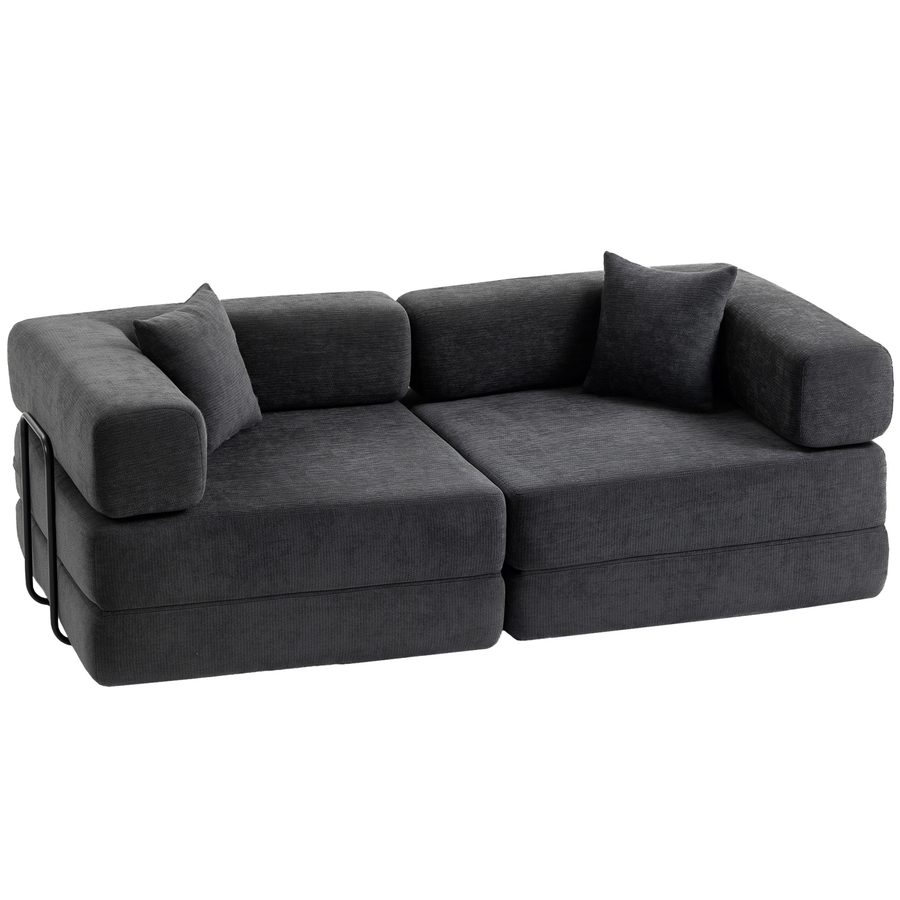 HOMCOM Schlafsofa 2‑Sitzer klappbar, Schlafsofa, Chenille‑Bezug, mit 2 Kissen, breite Armlehnen, dick gepolstert, keine Montage, für Schlafzimmer, Wohnzimmer, Dunkelgrau   Aosom von HOMCOM